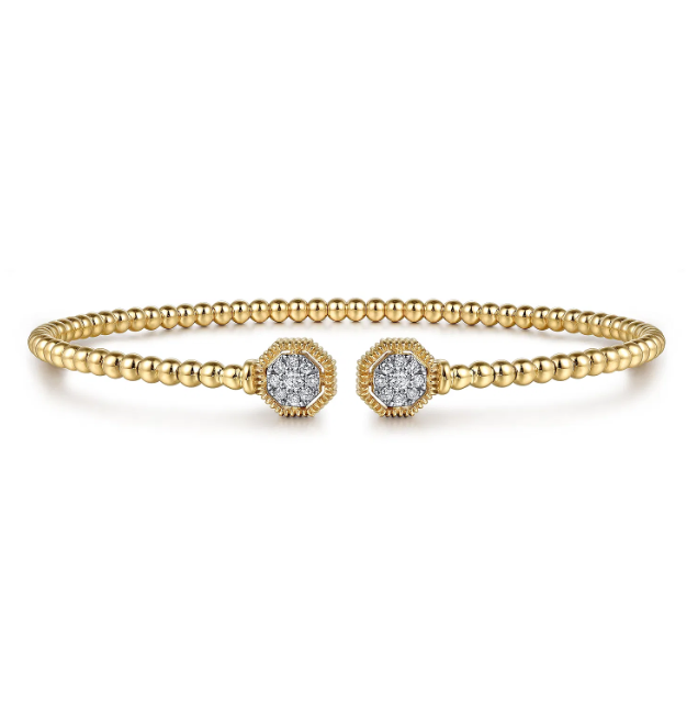 14K Yellow Gold Flexible Hexagon Split Bangle with .12ctw Diamonds Size 6.25 Bracelets