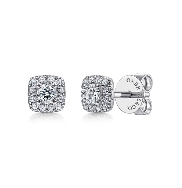 14K White Gold Halo Studs with .29ctw Round Diamonds Earrings