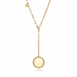 14K Yellow Gold Y Style Bujukan Bead Medallion Pendant Necklace 26