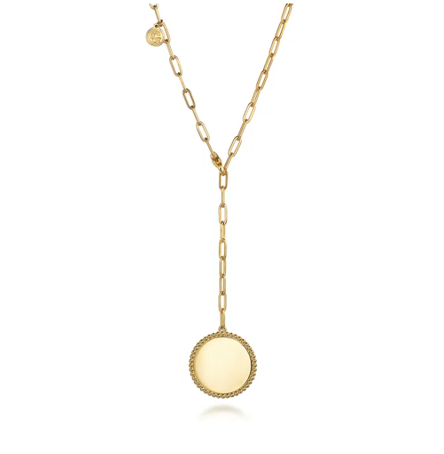 14K Yellow Gold Y Style Bujukan Bead Medallion Pendant Necklace 26″ Fine Jewelry