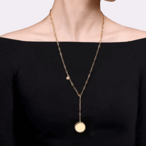 14K Yellow Gold Y Style Bujukan Bead Medallion Pendant Necklace 26