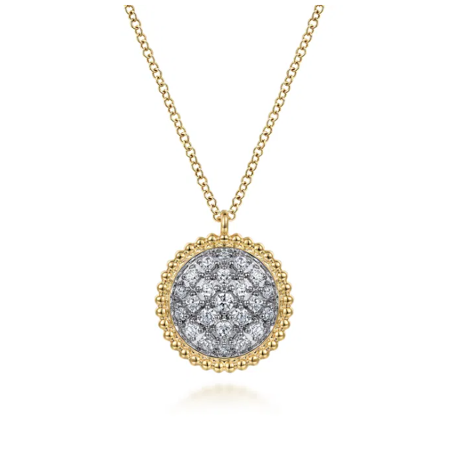 14K Yellow Gold Bujukan Bead Medallion Pendant with .49ctw Pave Diamonds 17.5″ Fine Jewelry