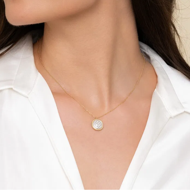 14K Yellow Gold Bujukan Bead Medallion Pendant with .49ctw Pave Diamonds 17.5″ Fine Jewelry 2