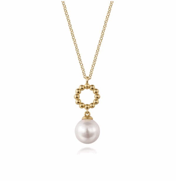 14K Yellow Gold Bujukan Bead Circle Drop Necklace with .80ct Pearl 17.5″ Fine Jewelry 7
