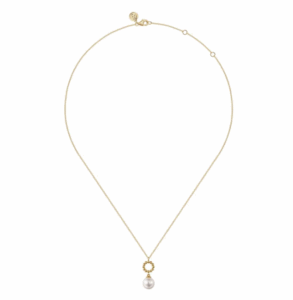 14K Yellow Gold Bujukan Bead Circle Drop Necklace with .80ct Pearl 17.5″ Fine Jewelry 6