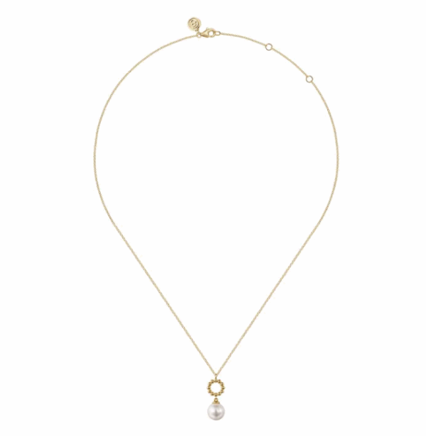 14K Yellow Gold Bujukan Bead Circle Drop Necklace with .80ct Pearl 17.5″ Fine Jewelry 9