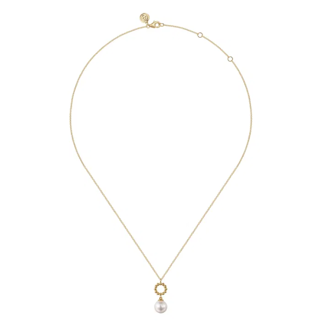 14K Yellow Gold Bujukan Bead Circle Drop Necklace with .80ct Pearl 17.5″ Fine Jewelry 3