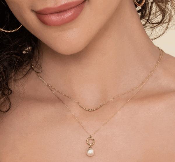 14K Yellow Gold Bujukan Bead Circle Drop Necklace with .80ct Pearl 17.5″ Fine Jewelry 8