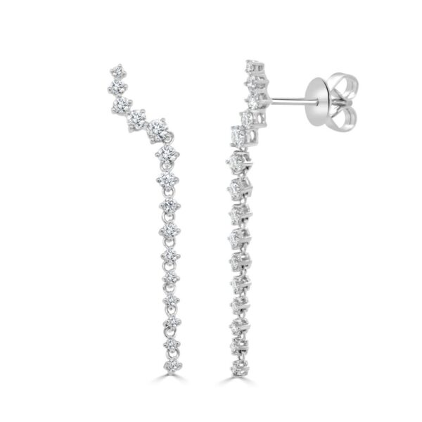 14K White Gold Graduated Climber Earrings with .77ctw Diamonds Earrings 3