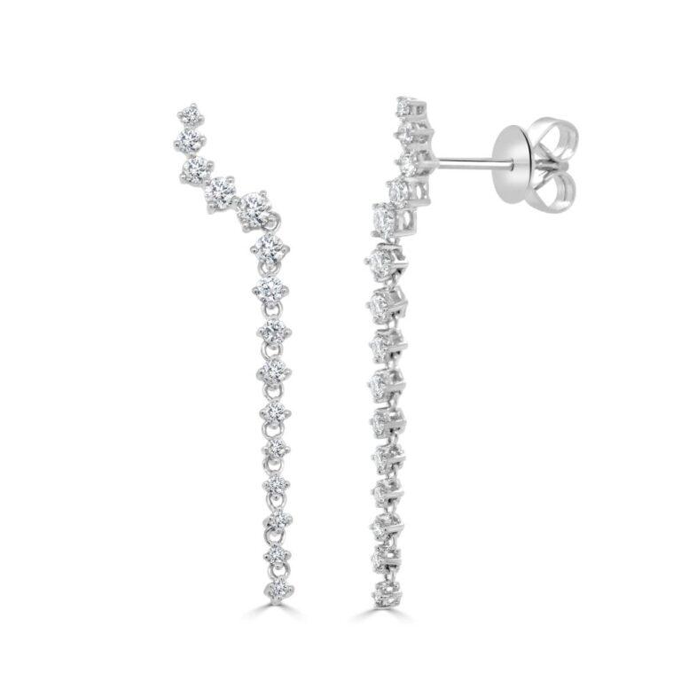 14K White Gold Graduated Climber Earrings with .77ctw Diamonds Earrings 2
