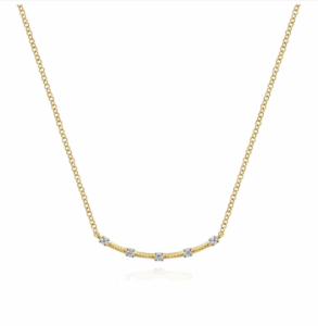14K Yellow Gold Curved Bar Station Necklace with .06ctw Diamonds 17.5″ Fine Jewelry 4