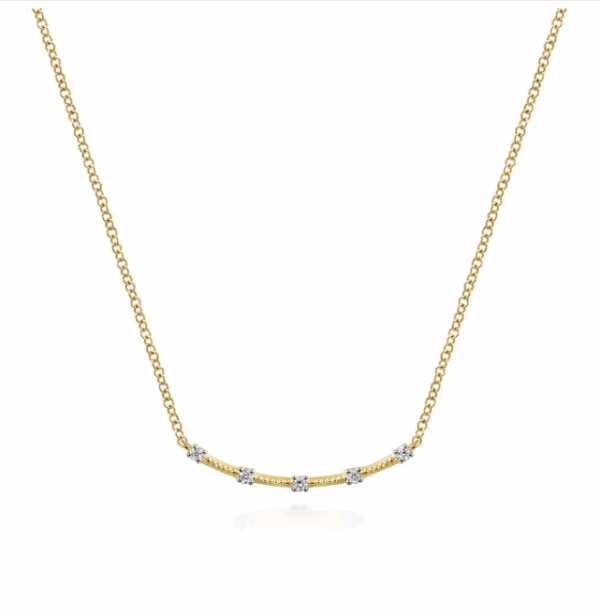 14K Yellow Gold Curved Bar Station Necklace with .06ctw Diamonds 17.5″ Fine Jewelry 7
