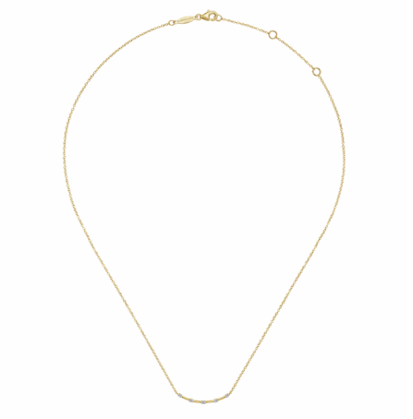 14K Yellow Gold Curved Bar Station Necklace with .06ctw Diamonds 17.5″ Fine Jewelry 9