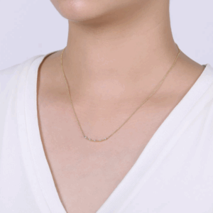 14K Yellow Gold Curved Bar Station Necklace with .06ctw Diamonds 17.5