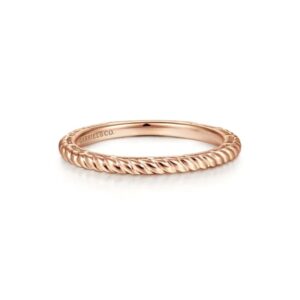 14K Rose Gold Stackable Twisted Rope Ring Size 6.5