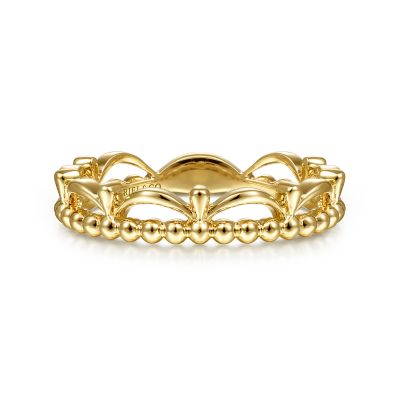 14K Yellow Gold Bujukan Bead Crown Ring Size 6.5 Fine Jewelry