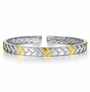 14K Two-Tone Gold Open Herringbone Cuff Bracelet Size 7.5 Bracelets 5