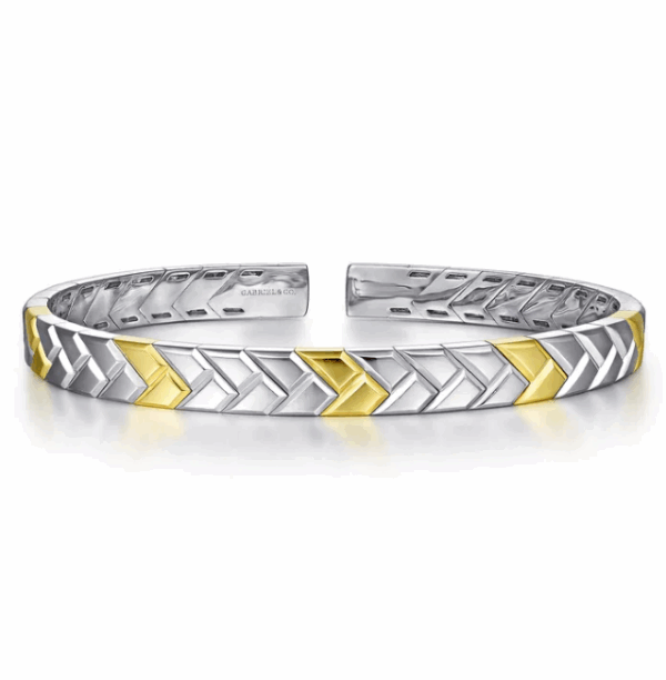 14K Two-Tone Gold Open Herringbone Cuff Bracelet Size 7.5 Bracelets 9