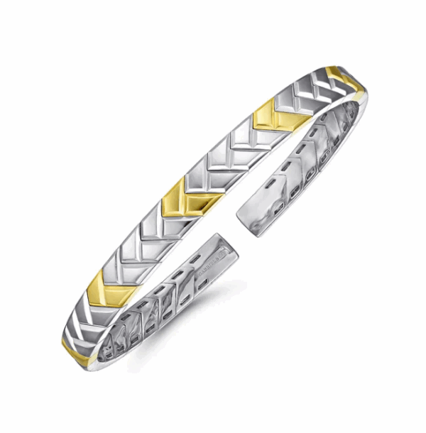 14K Two-Tone Gold Open Herringbone Cuff Bracelet Size 7.5 Bracelets 11