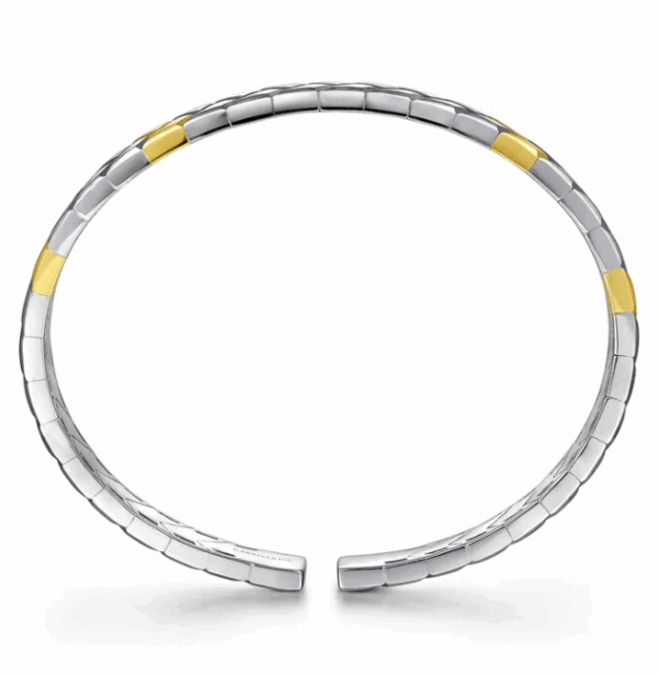 14K Two-Tone Gold Open Herringbone Cuff Bracelet Size 7.5 Bracelets 12