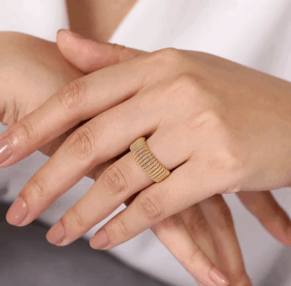 14K Yellow Gold Wide Twisted Rope Ring Size 6.5 Fine Jewelry 12