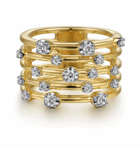 14K Yellow Gold Multi-Row Ring with .40ctw Round Diamonds Size 6.5 Fine Jewelry 6