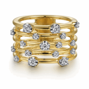 14K Yellow Gold Multi-Row Ring with .40ctw Round Diamonds Size 6.5