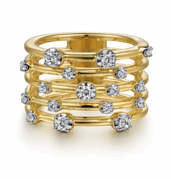 14K Yellow Gold Multi-Row Ring with .40ctw Round Diamonds Size 6.5 Fine Jewelry 11