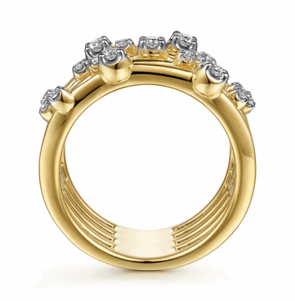 14K Yellow Gold Multi-Row Ring with .40ctw Round Diamonds Size 6.5 Fine Jewelry 13