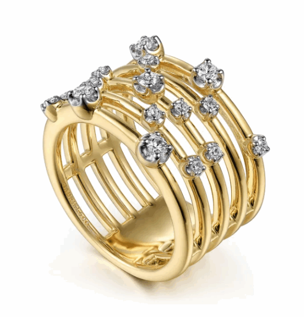 14K Yellow Gold Multi-Row Ring with .40ctw Round Diamonds Size 6.5 Fine Jewelry 14