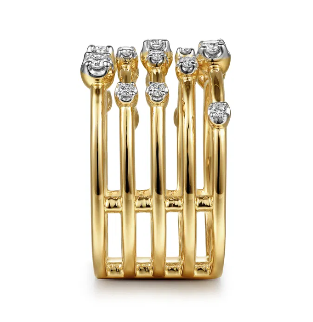 14K Yellow Gold Multi-Row Ring with .40ctw Round Diamonds Size 6.5 Fine Jewelry 5