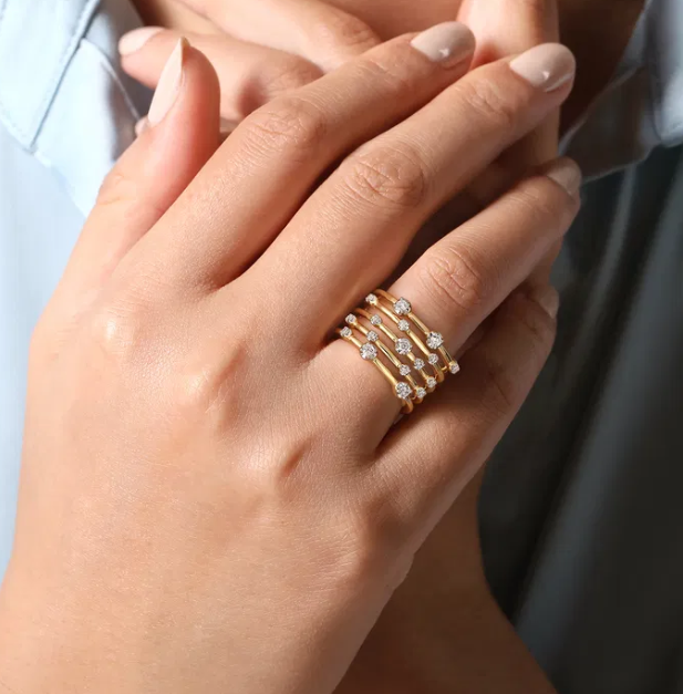 14K Yellow Gold Multi-Row Ring with .40ctw Round Diamonds Size 6.5 Fine Jewelry 2