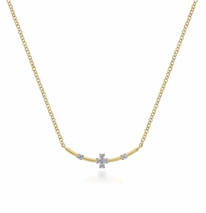 14K Yellow Gold Curved Bar Necklace with .06ctw Diamonds 17.5″ Fine Jewelry 4