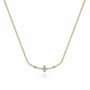 14K Yellow Gold Curved Bar Necklace with .06ctw Diamonds 17.5