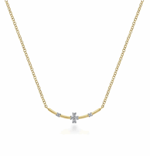 14K Yellow Gold Curved Bar Necklace with .06ctw Diamonds 17.5″ Fine Jewelry 7