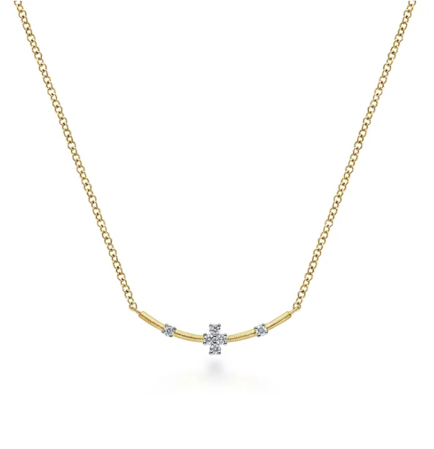 14K Yellow Gold Curved Bar Necklace with .06ctw Diamonds 17.5″ Fine Jewelry