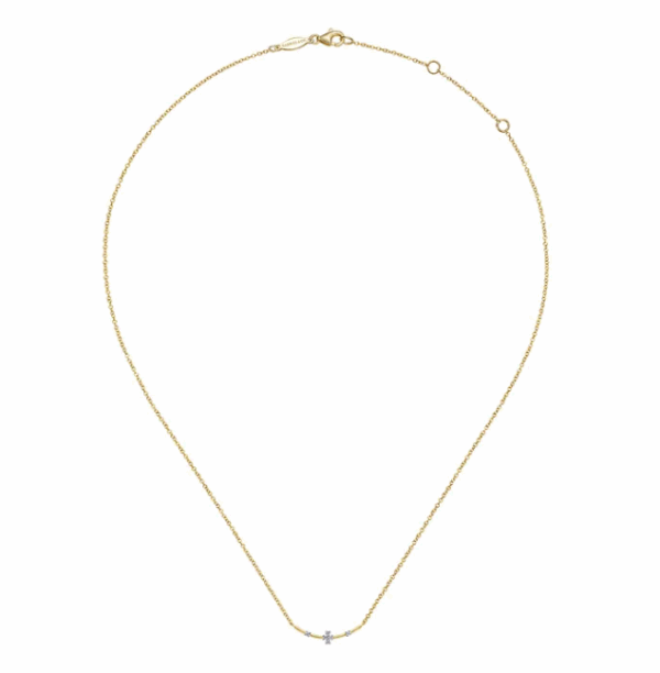 14K Yellow Gold Curved Bar Necklace with .06ctw Diamonds 17.5″ Fine Jewelry 9