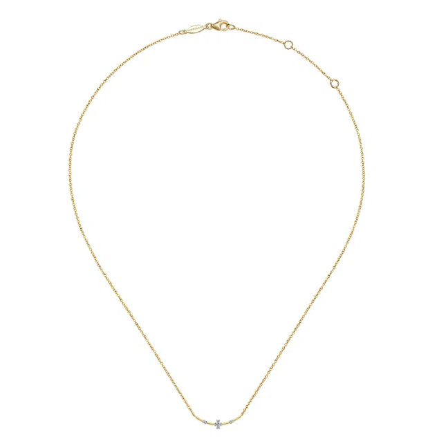 14K Yellow Gold Curved Bar Necklace with .06ctw Diamonds 17.5″ Fine Jewelry 3