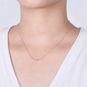 14K Yellow Gold Curved Bar Necklace with .06ctw Diamonds 17.5