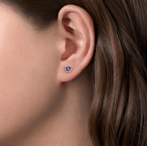 14K White Gold February Birthstone Studs with .41ctw Amethyst & .09ctw Diamond Halo Earrings 5