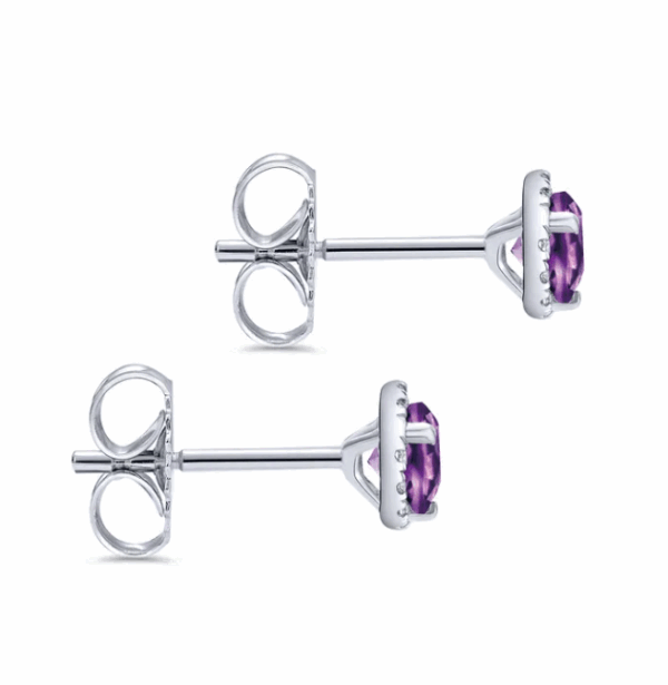 14K White Gold February Birthstone Studs with .41ctw Amethyst & .09ctw Diamond Halo Earrings 9