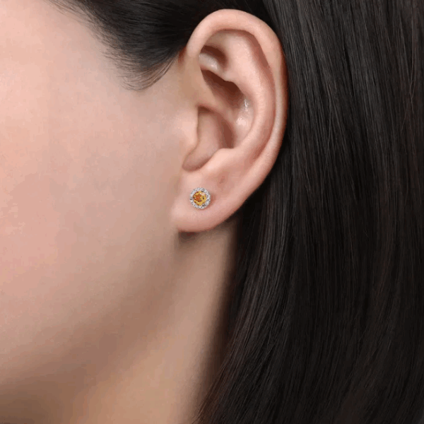 14K White Gold November Birthstone Studs with .50ctw Citrine & .08ctw Diamond Halo Earrings 6