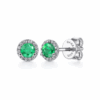 14K White Gold May Birthstone Studs with .49ctw Green Emeralds & .08ctw Diamond Halo Earrings 7