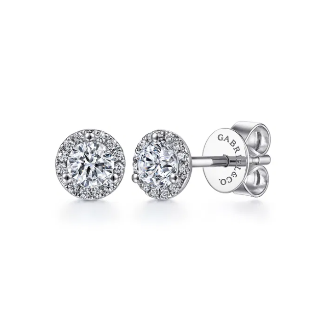 14K White Gold Halo Studs with .57ctw Round Diamonds Earrings