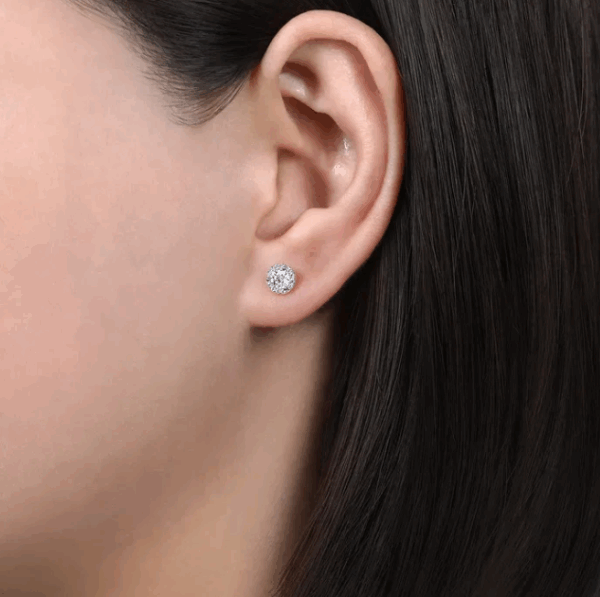 14K White Gold Halo Studs with .57ctw Round Diamonds Earrings 6
