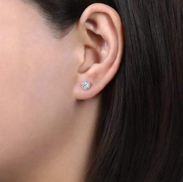 14K White Gold Halo Studs with .57ctw Round Diamonds Earrings 2