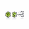 14K White Gold August Birthstone Studs with .47ctw Peridot & .08ctw Diamond Halo Earrings 7