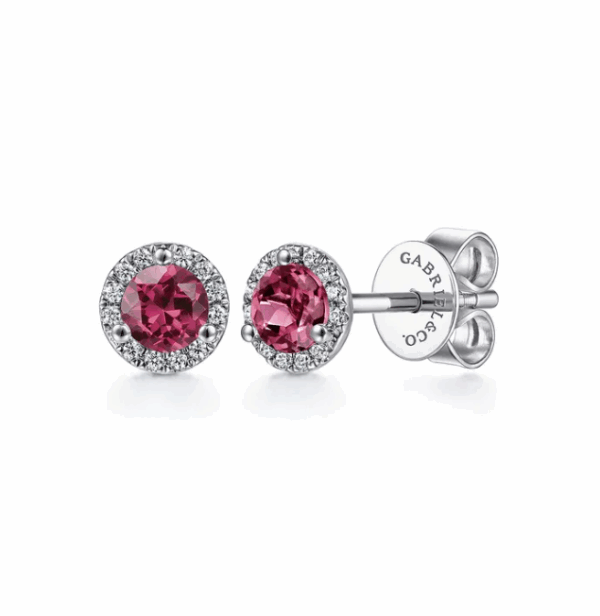 14K White Gold October Birthstone Studs with .55ctw Pink Tourmaline & .08ctw Diamond Halo Earrings 5