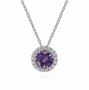 14K White Gold February Birthstone Pendant with .44ct Amethyst & .06ctw Diamond Halo 18″ Fine Jewelry 4
