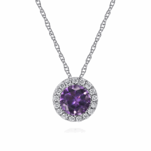 14K White Gold February Birthstone Pendant with .44ct Amethyst & .06ctw Diamond Halo 18